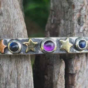 Cosmic Star Amethyst Multi-Metal Bangle - Skinny Medium